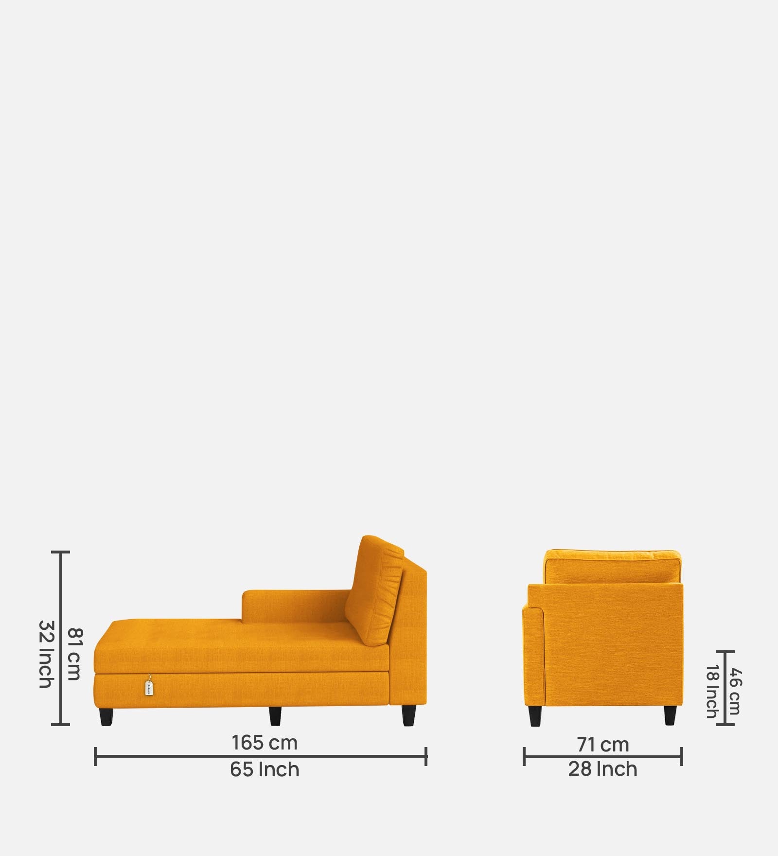 Royee Fabric LHS Chaise Lounger In Bold Yellow Colour With Storage - Febonic Living