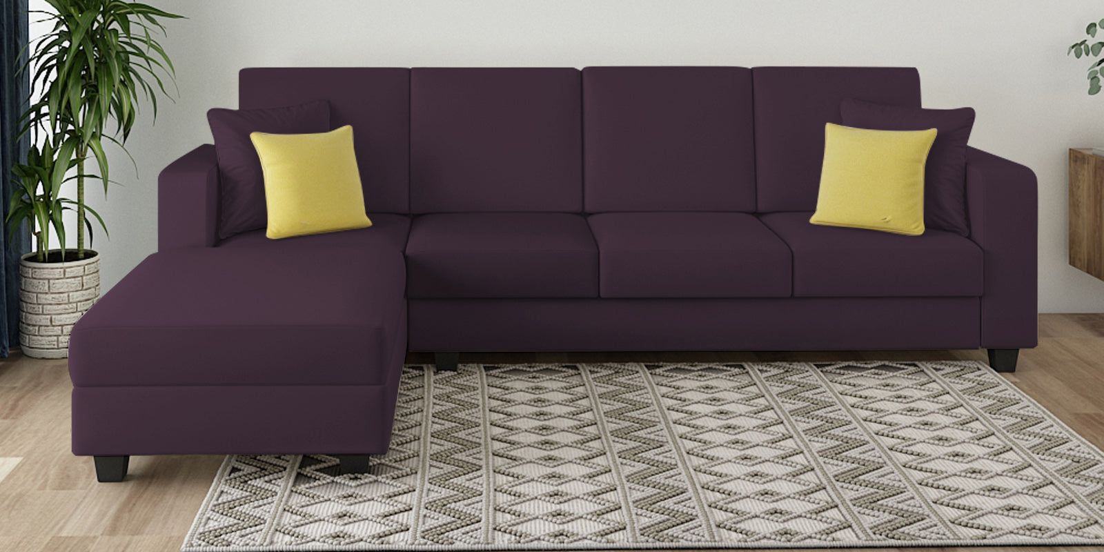 Nabi Fabric RHS Sectional Sofa (3+Lounger) In Greek Purple Colour - Febonic Living