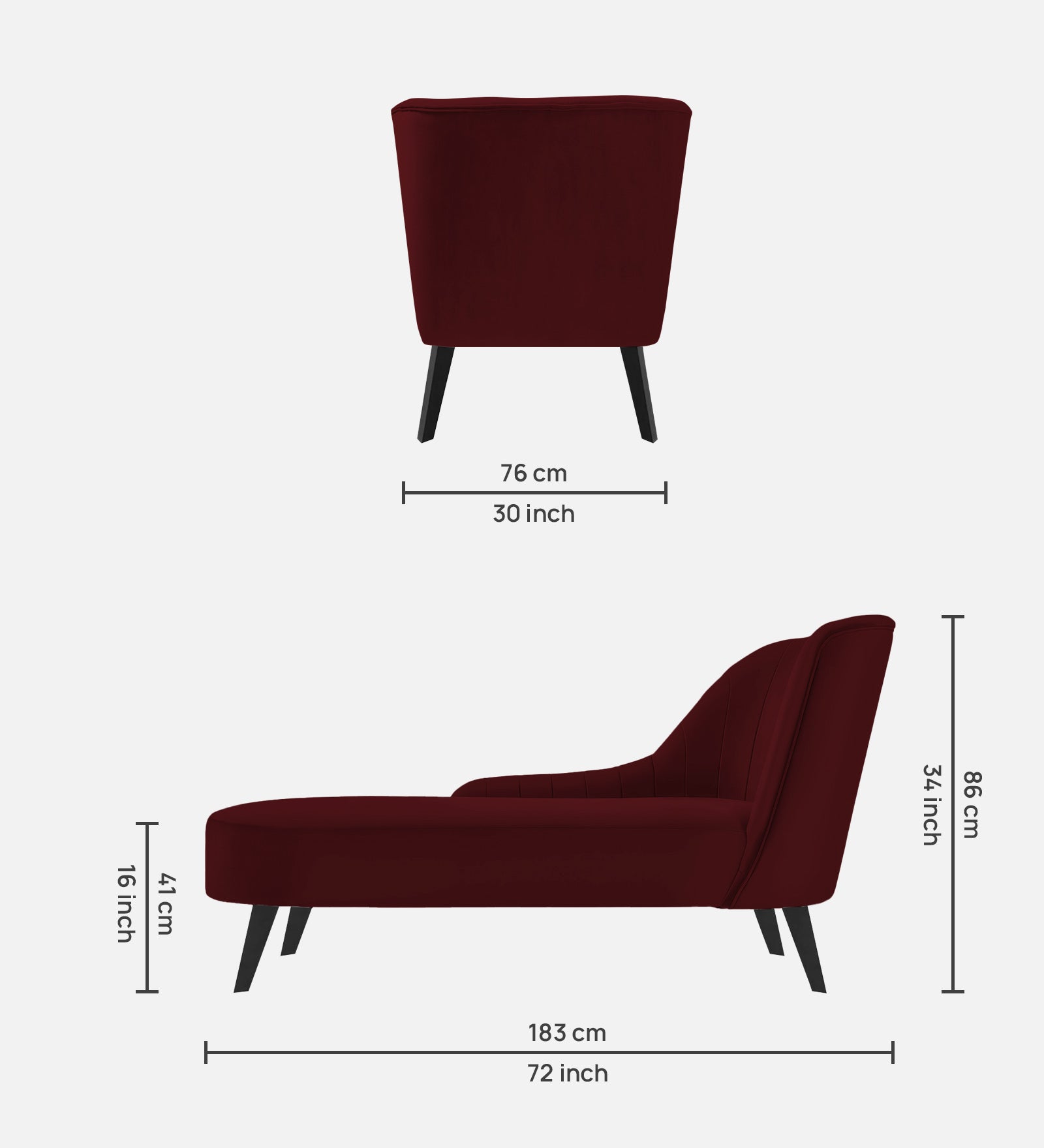 Flora Velvet LHS Chaise Lounger In Dark Maroon Colour - Febonic Living