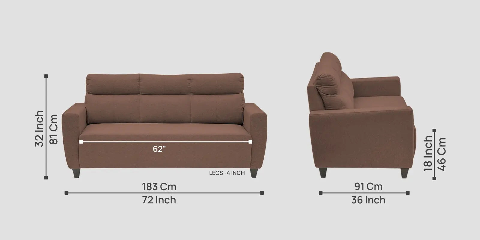 Burban Fabric 3 Seater Sofa In Latte Brown Colour Febonic Living