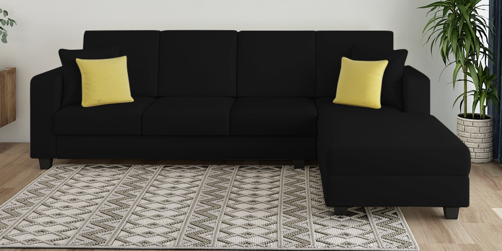Nabi Fabric LHS Sectional Sofa (3+Lounger) In Zed Black Colour - Febonic Living