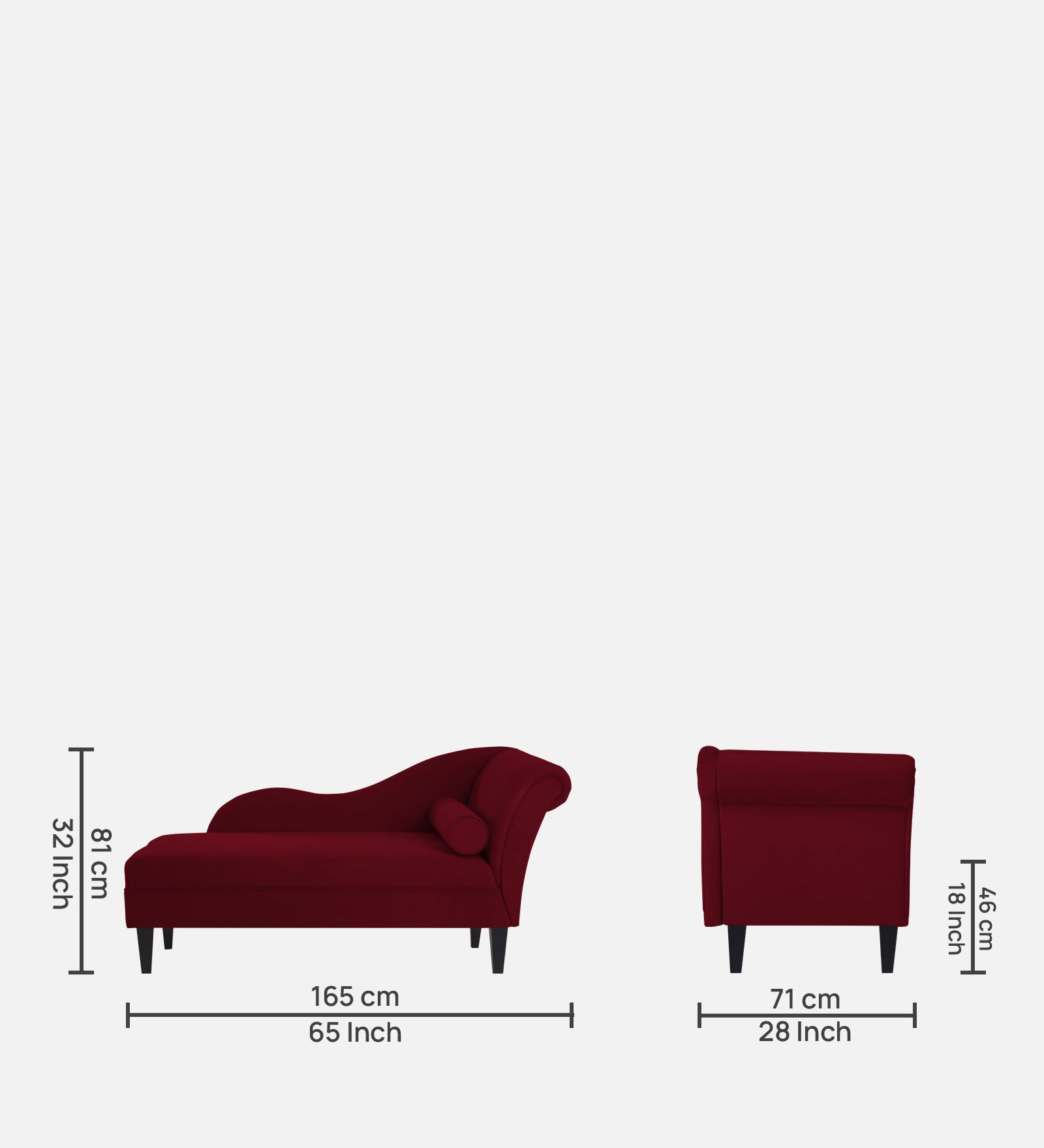 Rana Velvet LHS Chaise Lounger In Dark Maroon Colour - Febonic Living