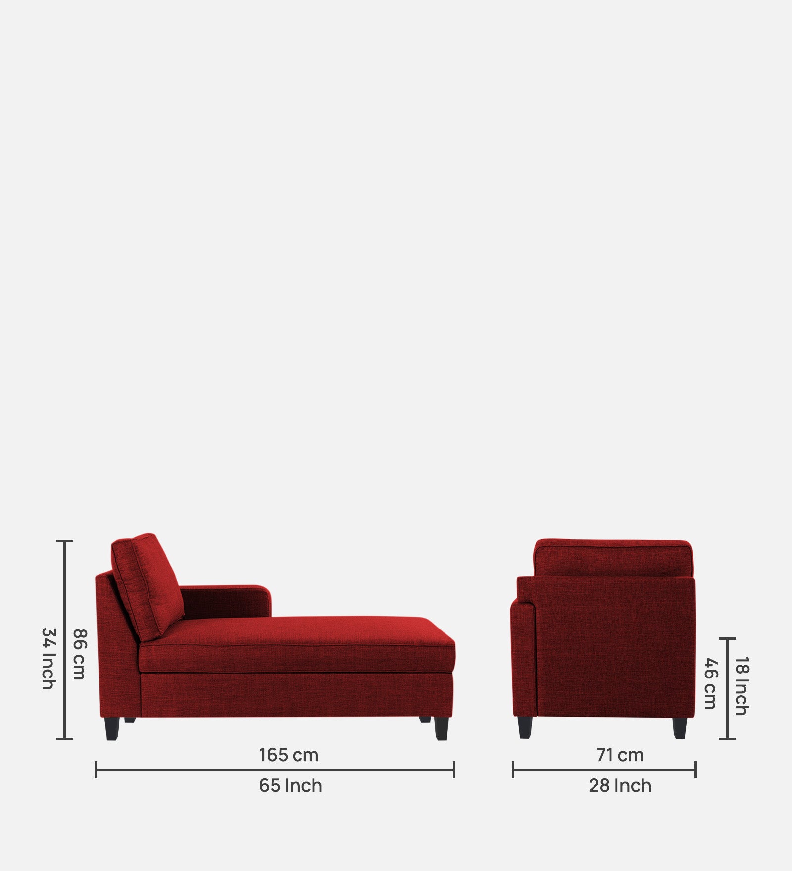 Harry Fabric RHS Chaise Lounger In Blood Maroon Colour - Febonic Living