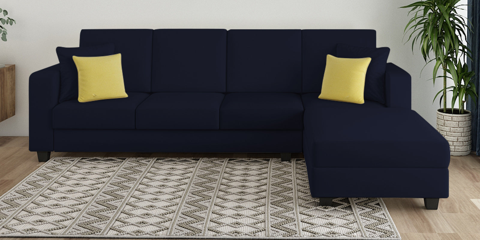 Nabi Fabric LHS Sectional Sofa (3+Lounger) In Royal Blue Colour - Febonic Living