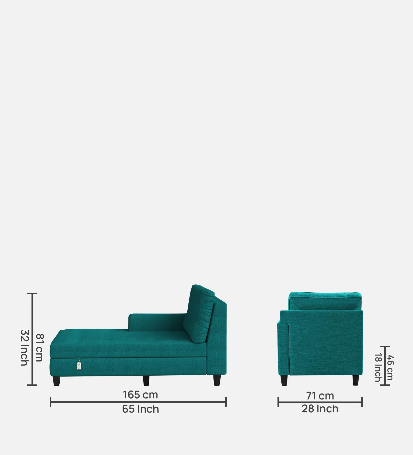 Royee Fabric LHS Chaise Lounger In Sea Green Colour With Storage - Febonic Living