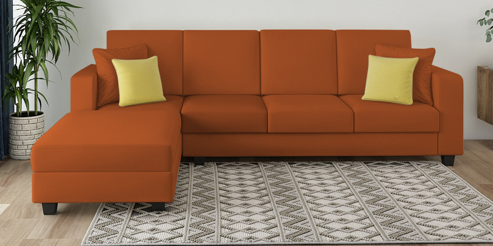 Nabi Fabric RHS Sectional Sofa (3+Lounger) In Vivid Orange Colour - Febonic Living