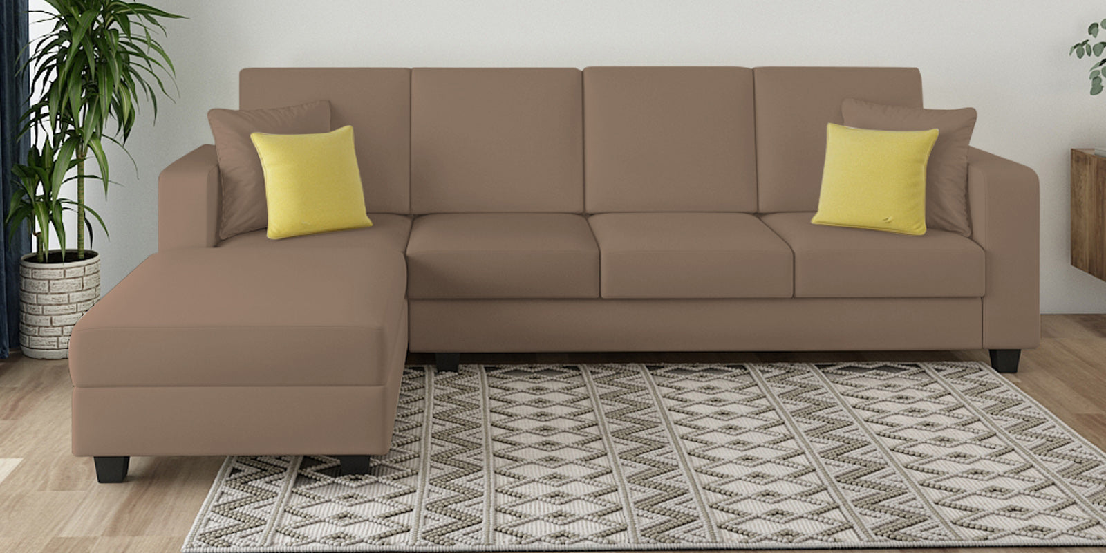Nabi Fabric RHS Sectional Sofa (3+Lounger) In Cookie Beige Colour - Febonic Living