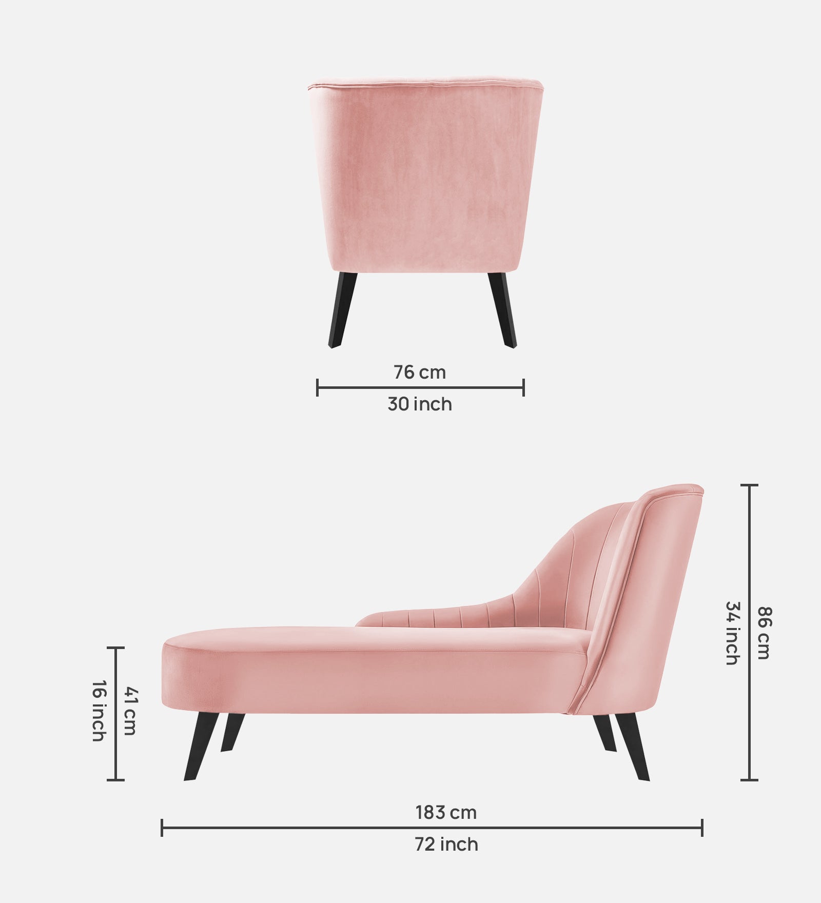 Flora Velvet LHS Chaise Lounger In Millennial Pink Colour - Febonic Living