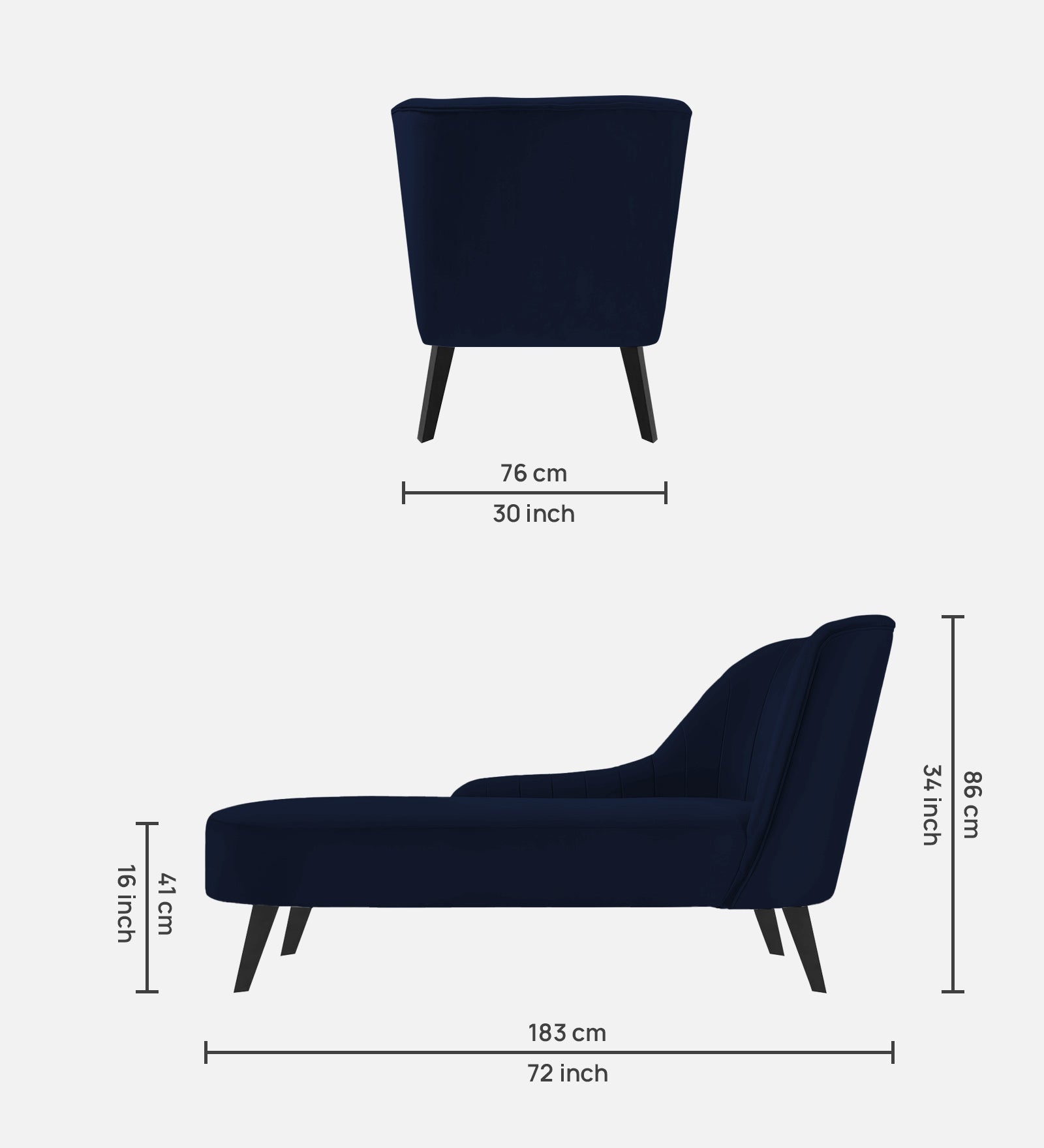 Flora Velvet LHS Chaise Lounger In Indigo Blue Colour - Febonic Living