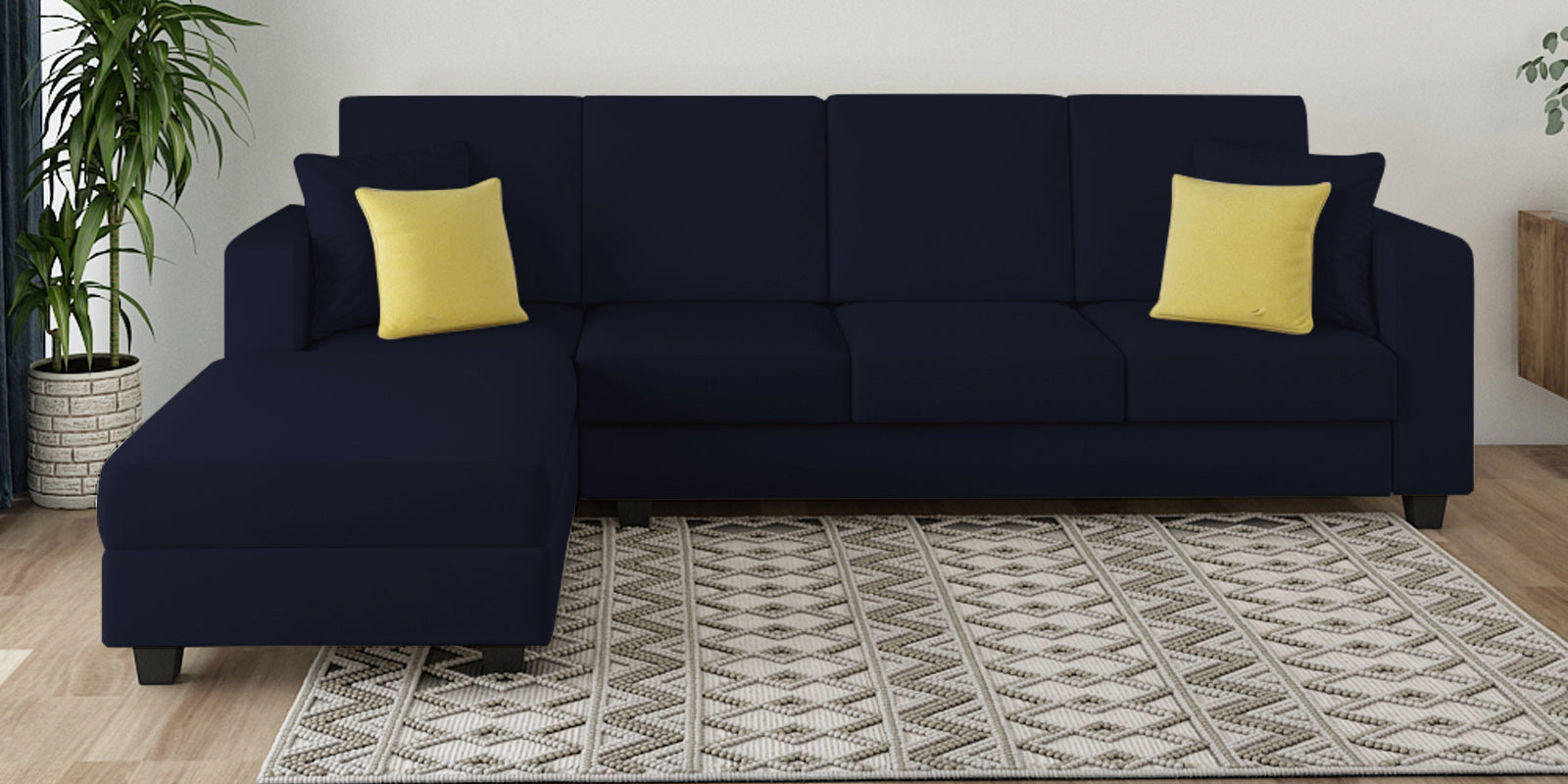 Nabi Fabric RHS Sectional Sofa (3+Lounger) In Royal Blue Colour - Febonic Living