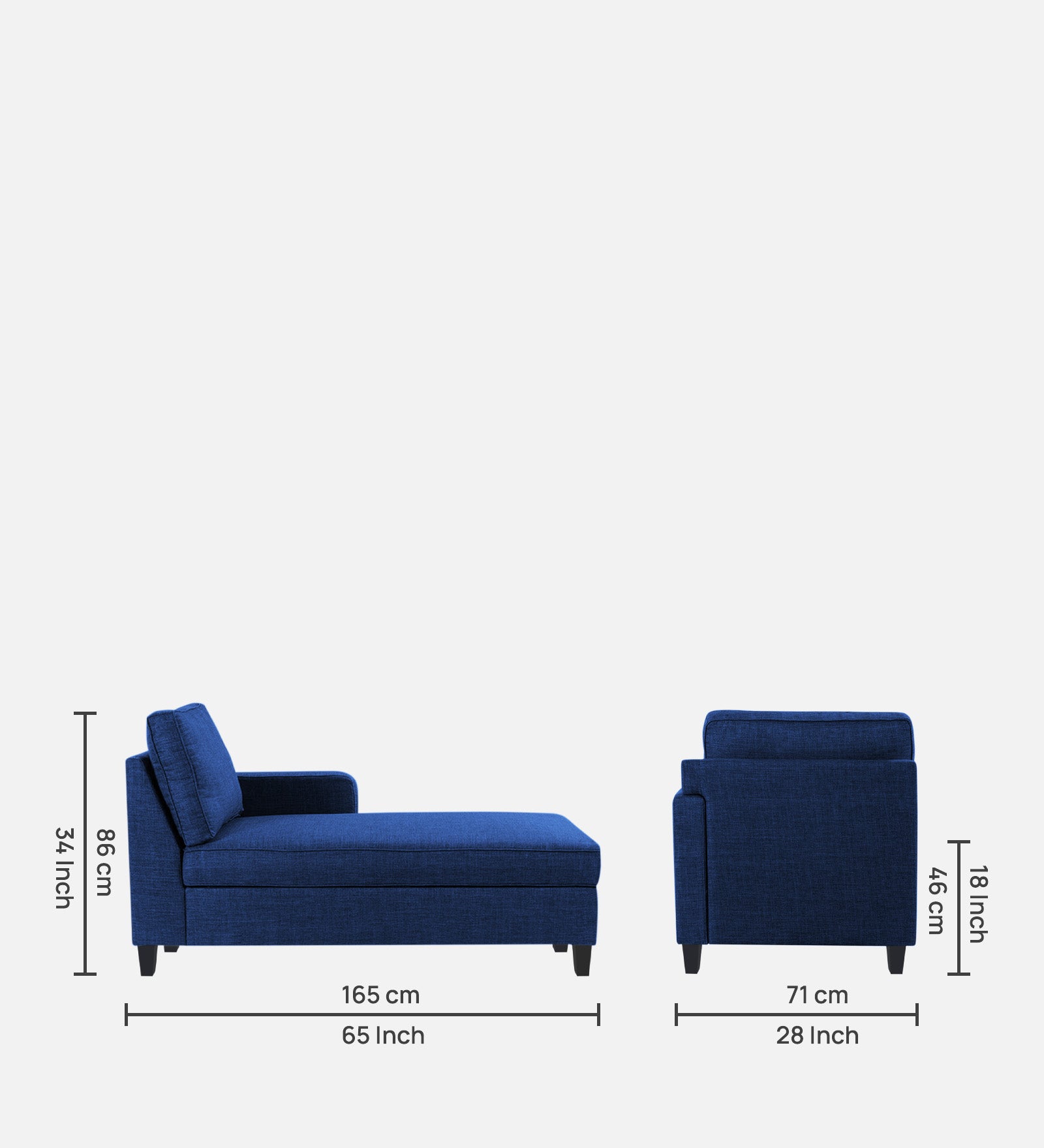 Harry Fabric RHS Chaise Lounger In Royal Blue Colour - Febonic Living