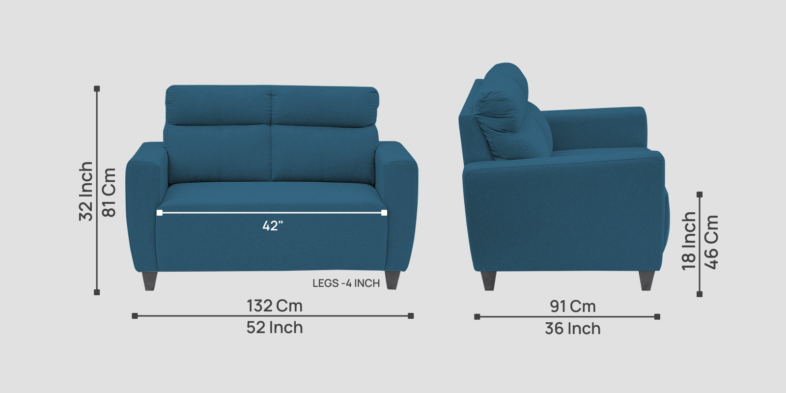 Honor Fabric 2 Seater Sofa In Eclipse Blue Colour - Febonic Living