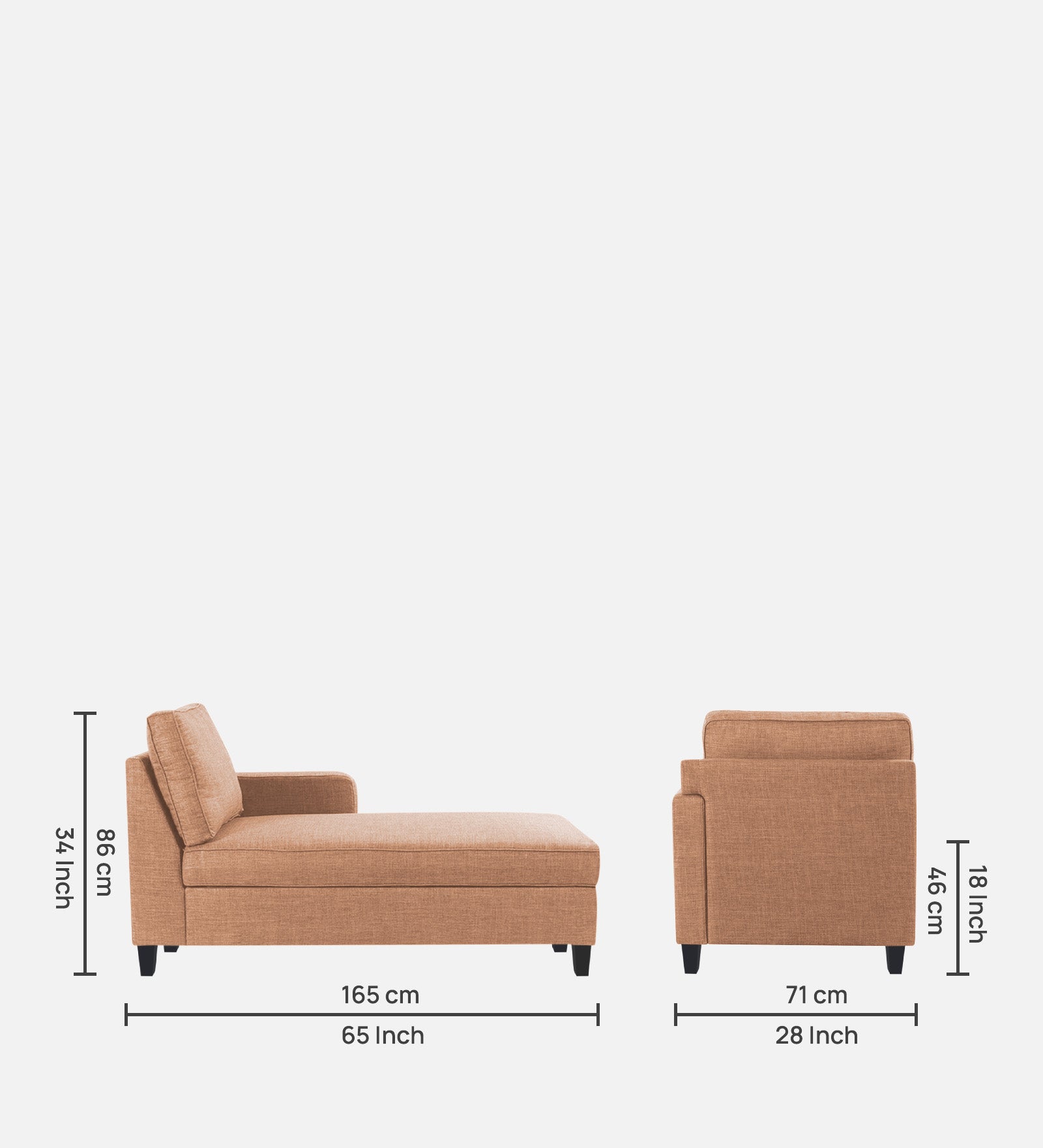 Harry Fabric RHS Chaise Lounger In Cosmic Beige Colour - Febonic Living
