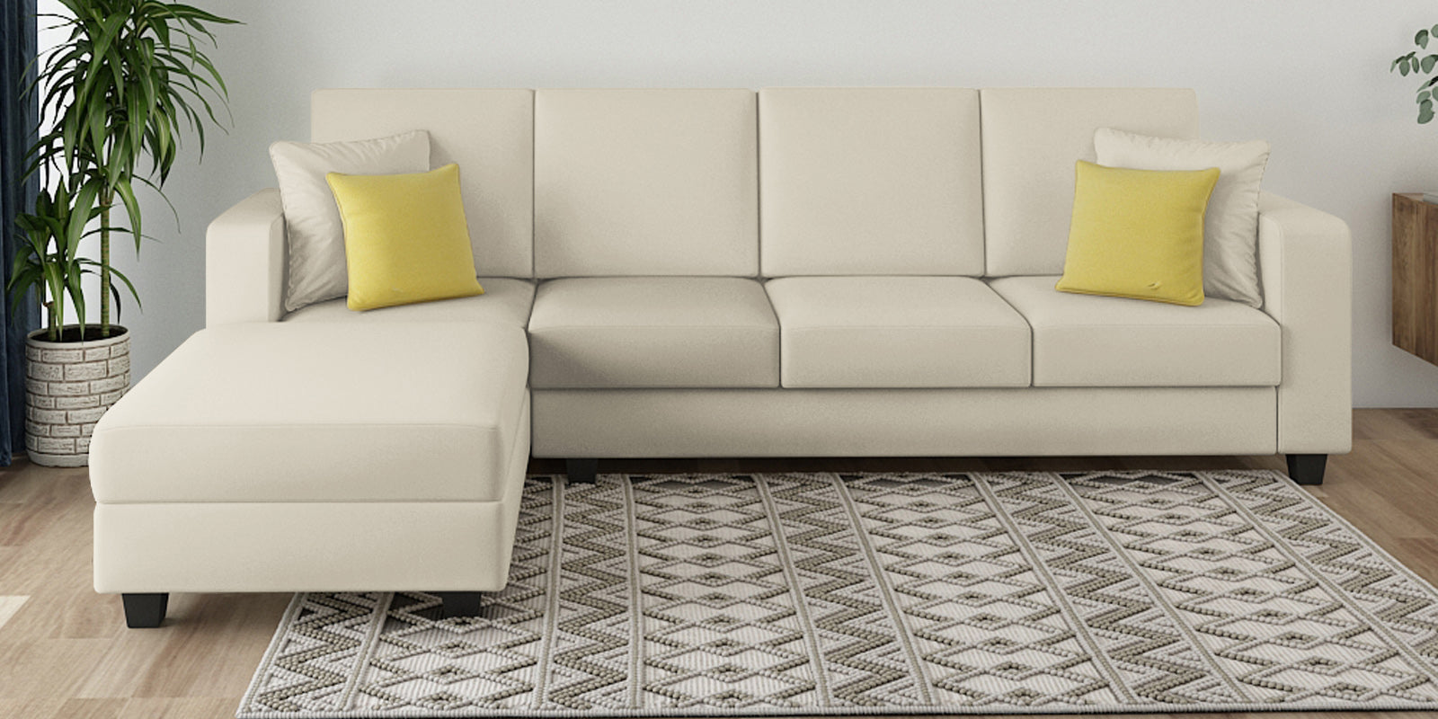 Nabi Fabric RHS Sectional Sofa (3+Lounger) In Ivory cream Colour - Febonic Living