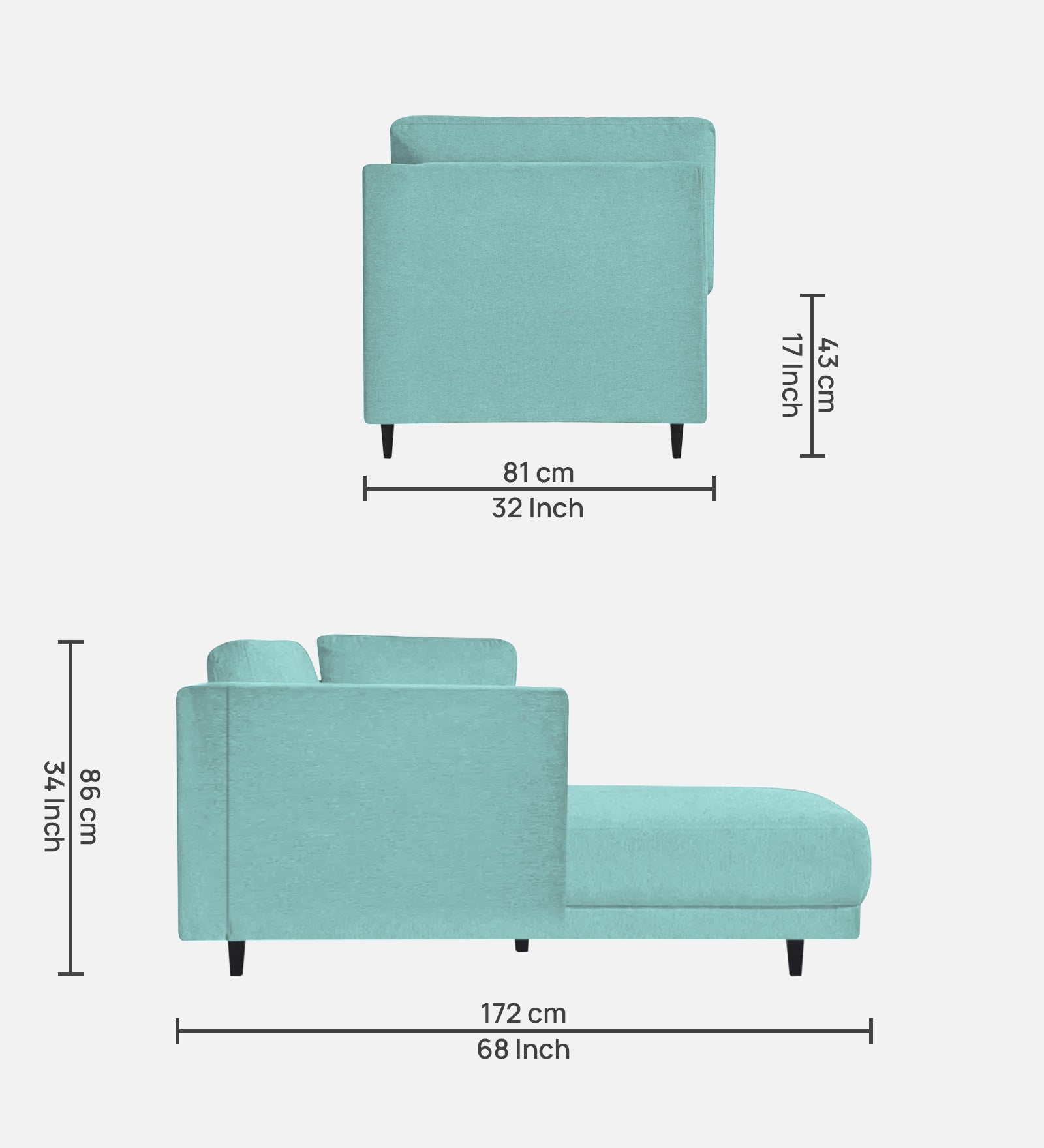 Jonze Velvet RHS Chaise Lounger In Barmunda Aqua Colour - Febonic Living
