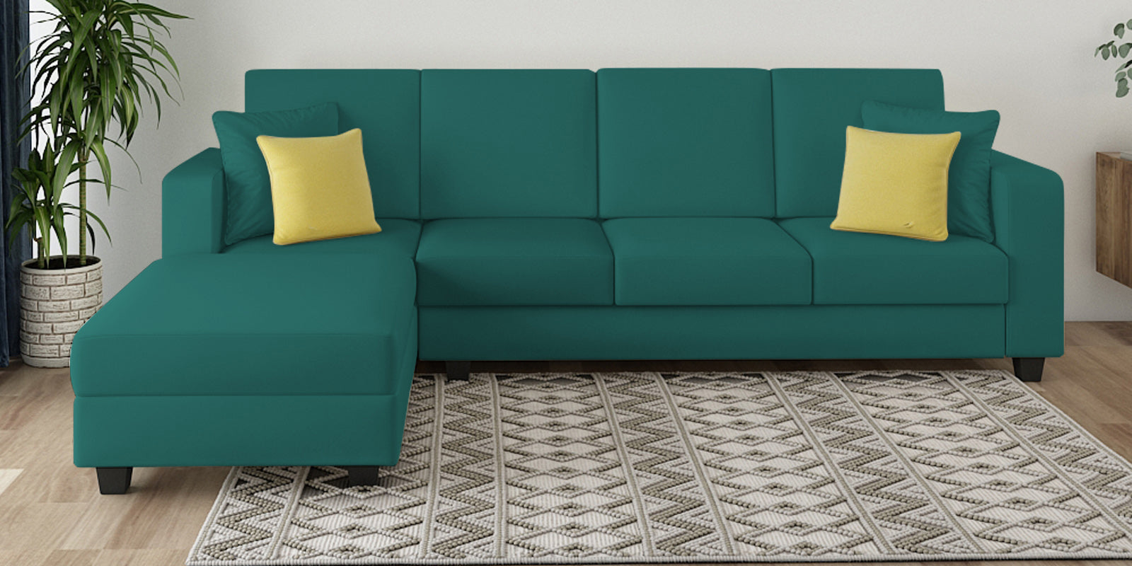 Nabi Fabric RHS Sectional Sofa (3+Lounger) In Sea Green Colour - Febonic Living