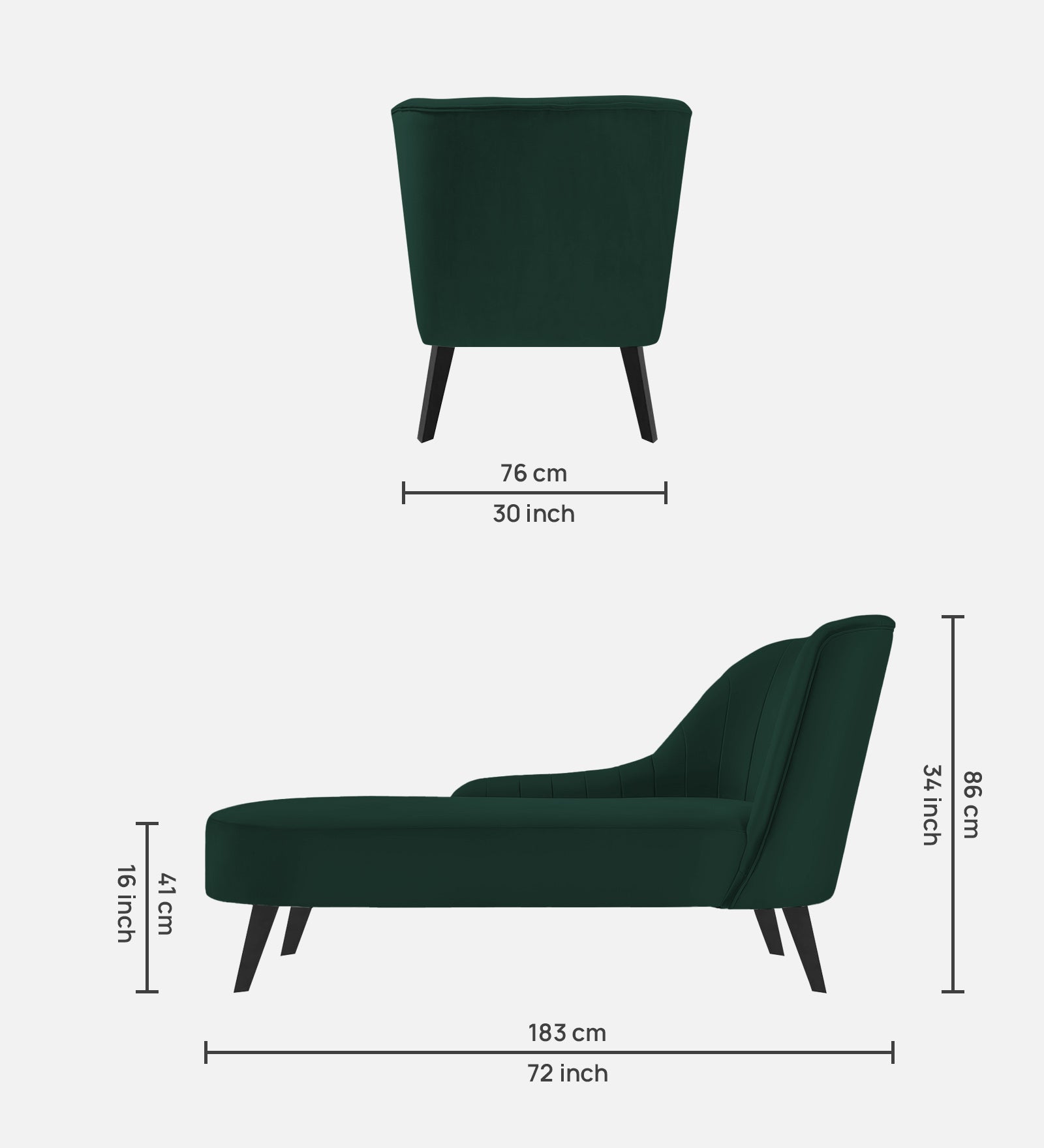 Flora Velvet LHS Chaise Lounger In Forest Green Colour - Febonic Living