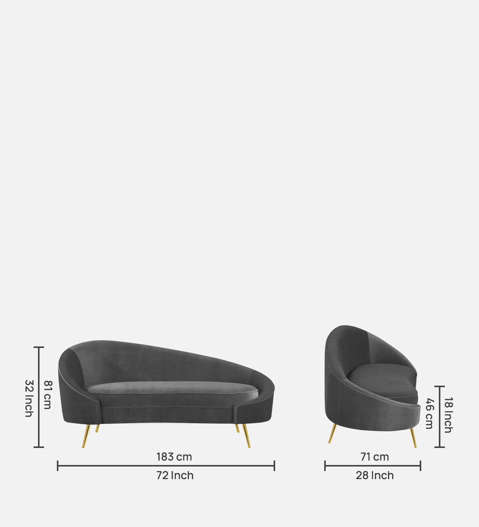 Cely Velvet RHS Chaise Lounger In Davy Grey Colour - Febonic Living