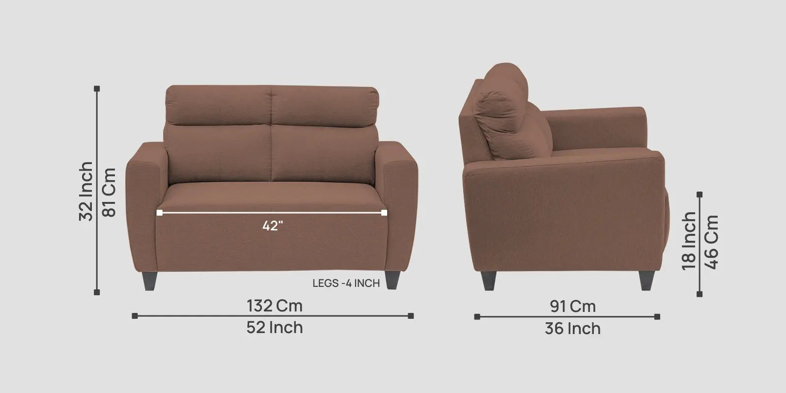Burban Fabric 2 Seater Sofa In Latte Brown Colour Febonic Living