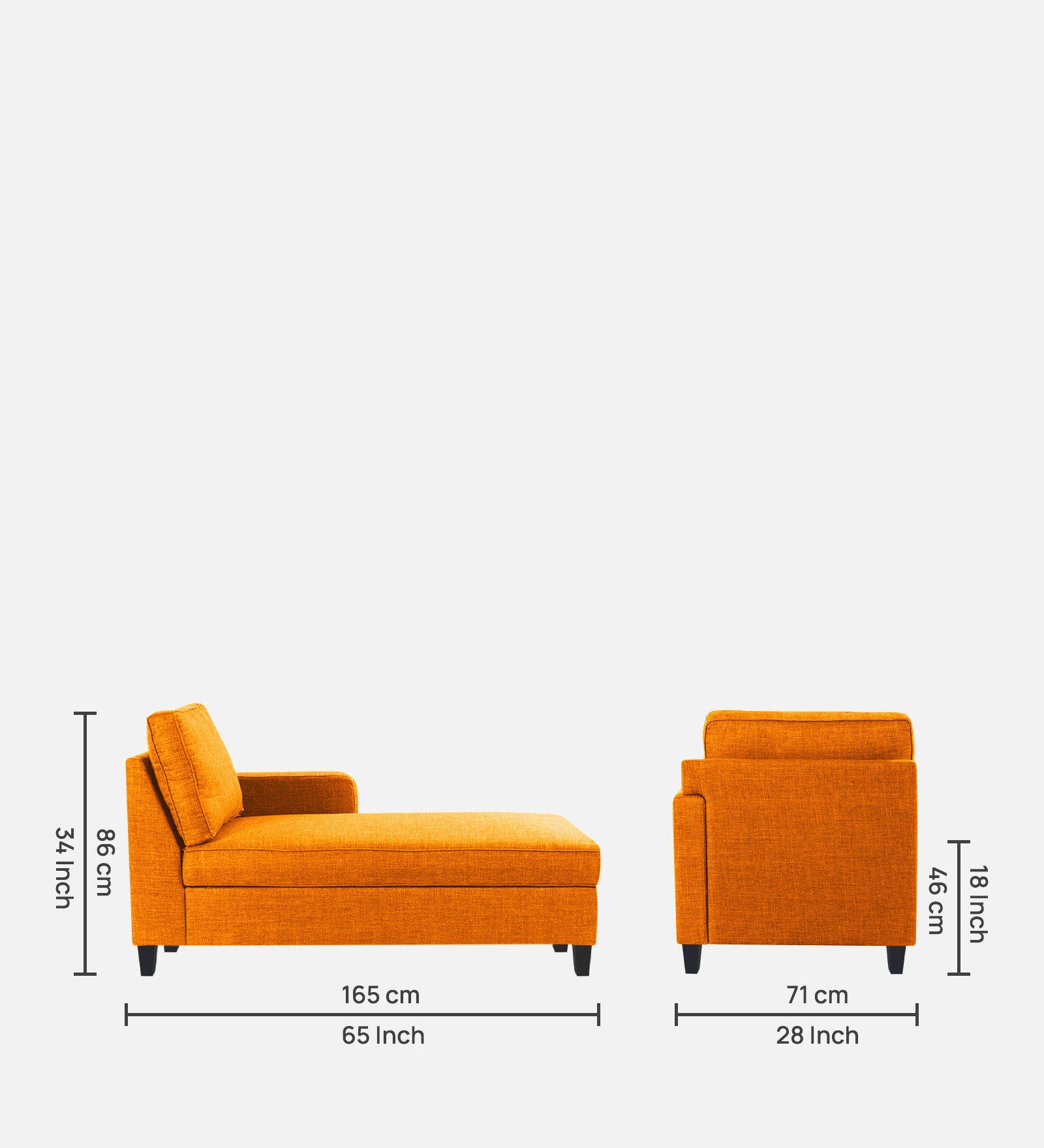 Harry Fabric RHS Chaise Lounger In Vivid Orange Colour - Febonic Living