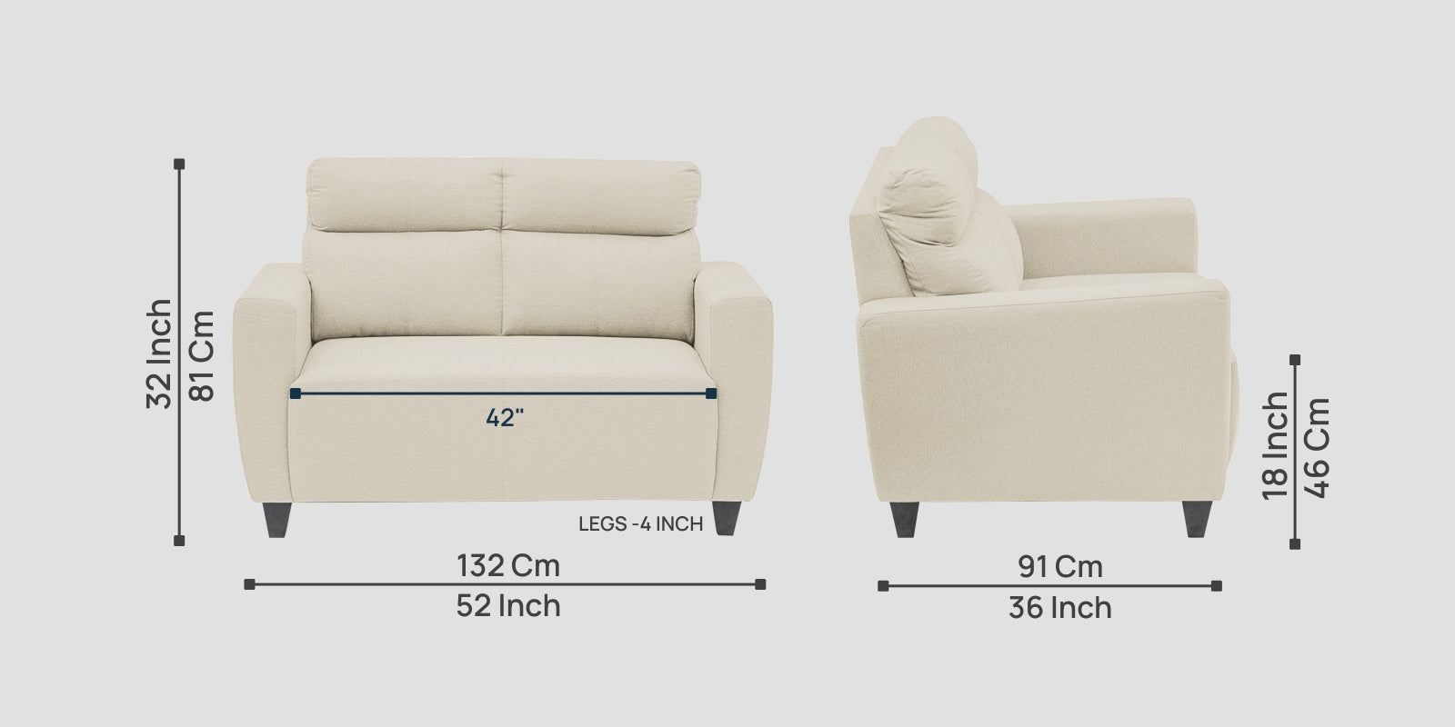 Honor Fabric 2 Seater Sofa In Maple Cream Colour - Febonic Living