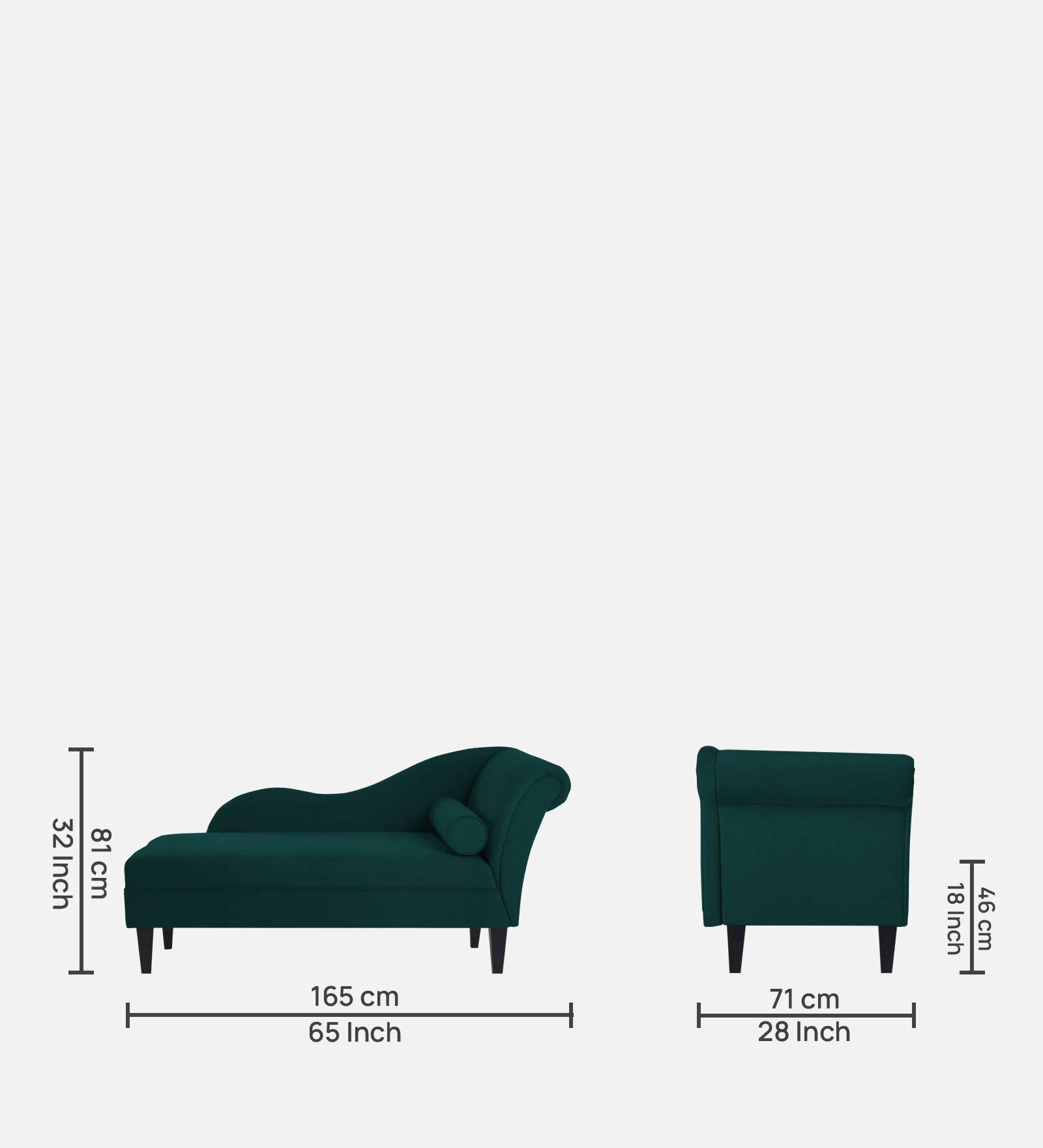 Rana Velvet LHS Chaise Lounger In Forest Green Colour - Febonic Living