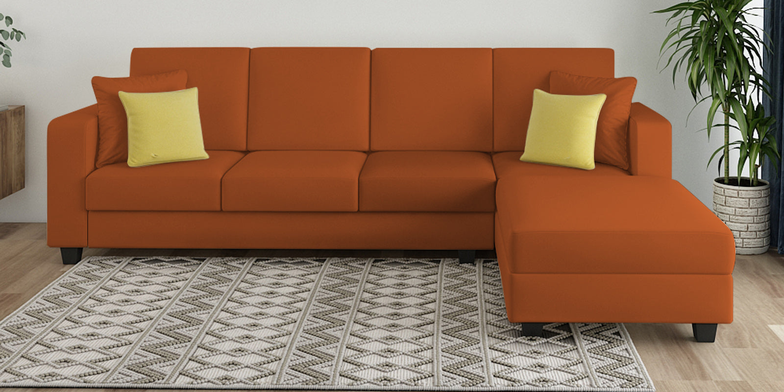 Nabi Fabric LHS Sectional Sofa (3+Lounger) In Vivid Orange Colour - Febonic Living