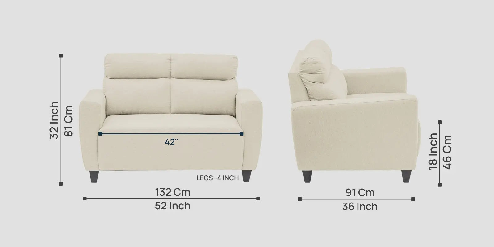Burban Fabric 2 Seater Sofa In Maple Cream Colour Febonic Living