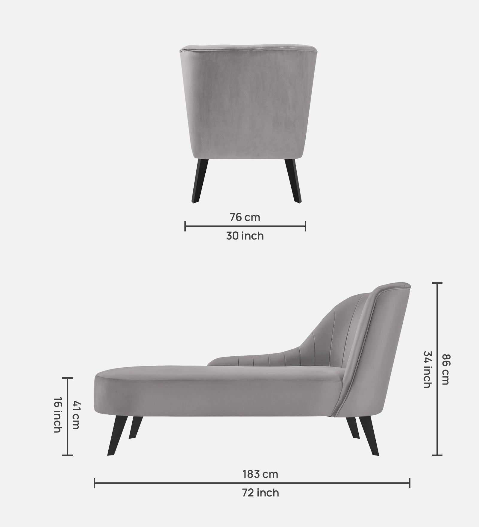 Flora Velvet LHS Chaise Lounger In Concrete Grey Colour - Febonic Living