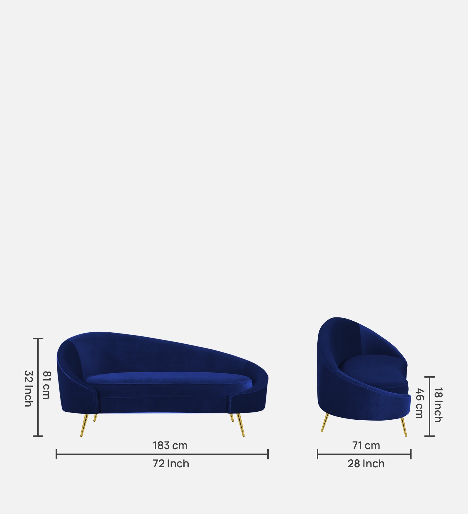 Cely Velvet RHS Chaise Lounger In Imperial Blue Colour - Febonic Living