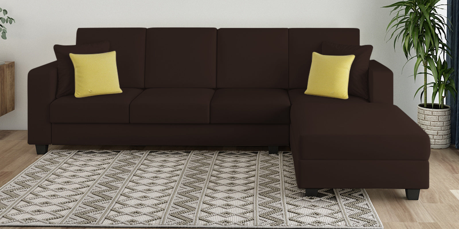 Nabi Fabric LHS Sectional Sofa (3+Lounger) In Coffee Brown Colour - Febonic Living