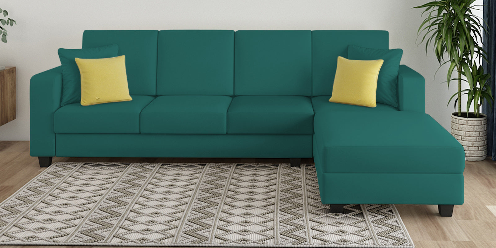 Nabi Fabric LHS Sectional Sofa (3+Lounger) In Sea Green Colour - Febonic Living
