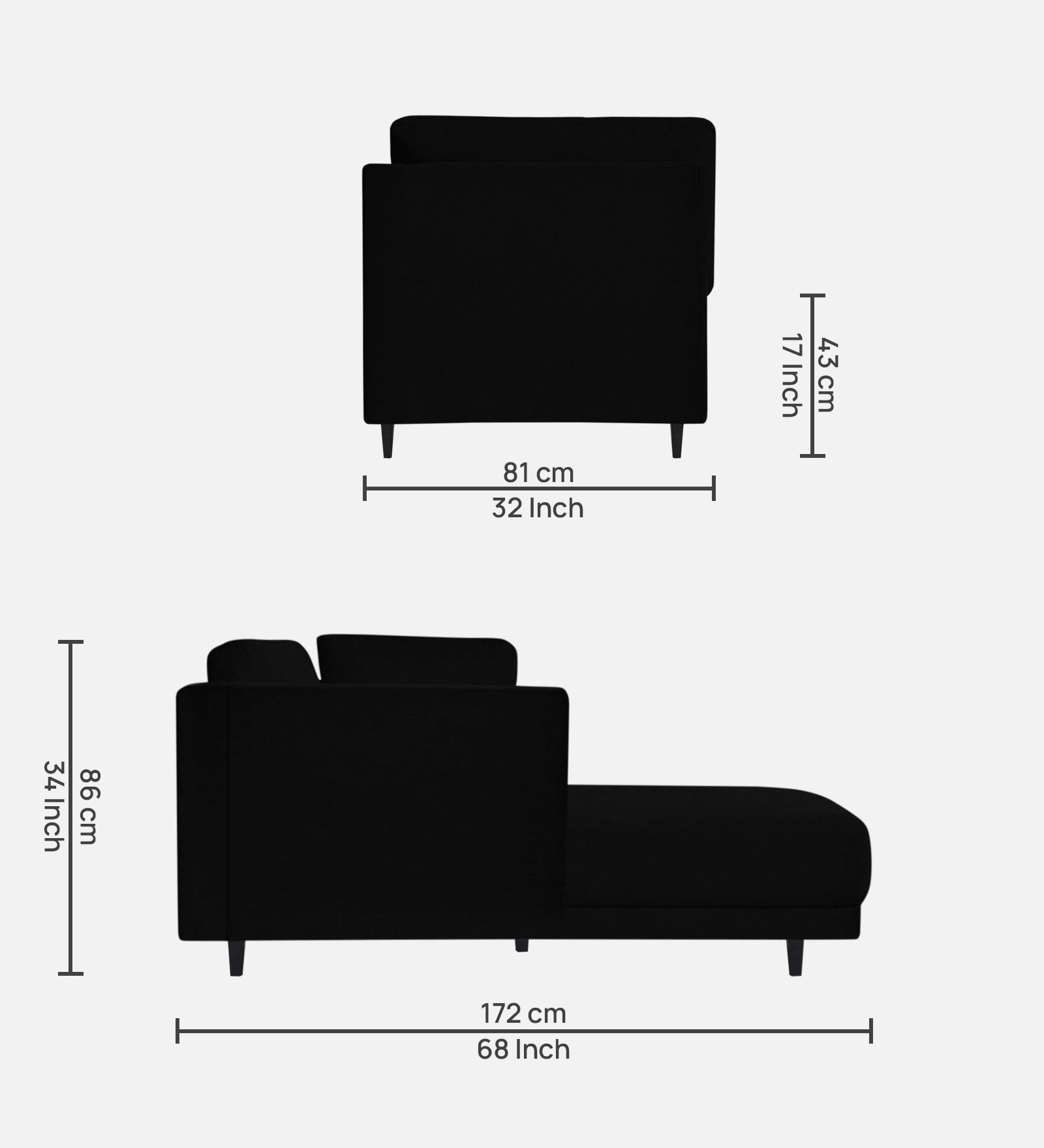 Jonze Velvet RHS Chaise Lounger In Adam Black Colour - Febonic Living