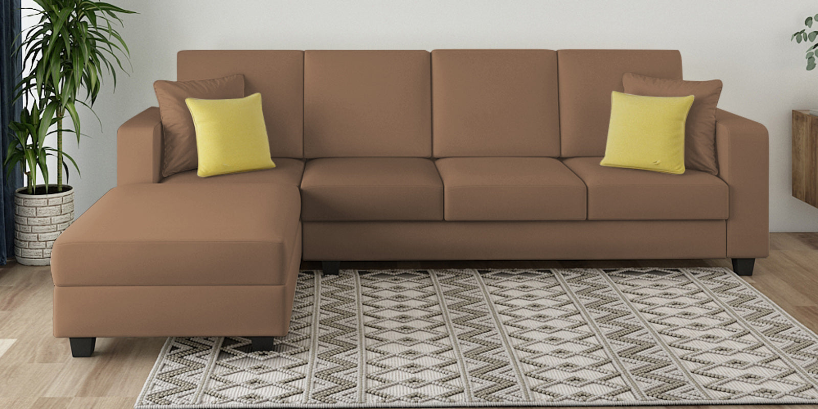 Nabi Fabric RHS Sectional Sofa (3+Lounger) In Cosmic Beige Colour - Febonic Living