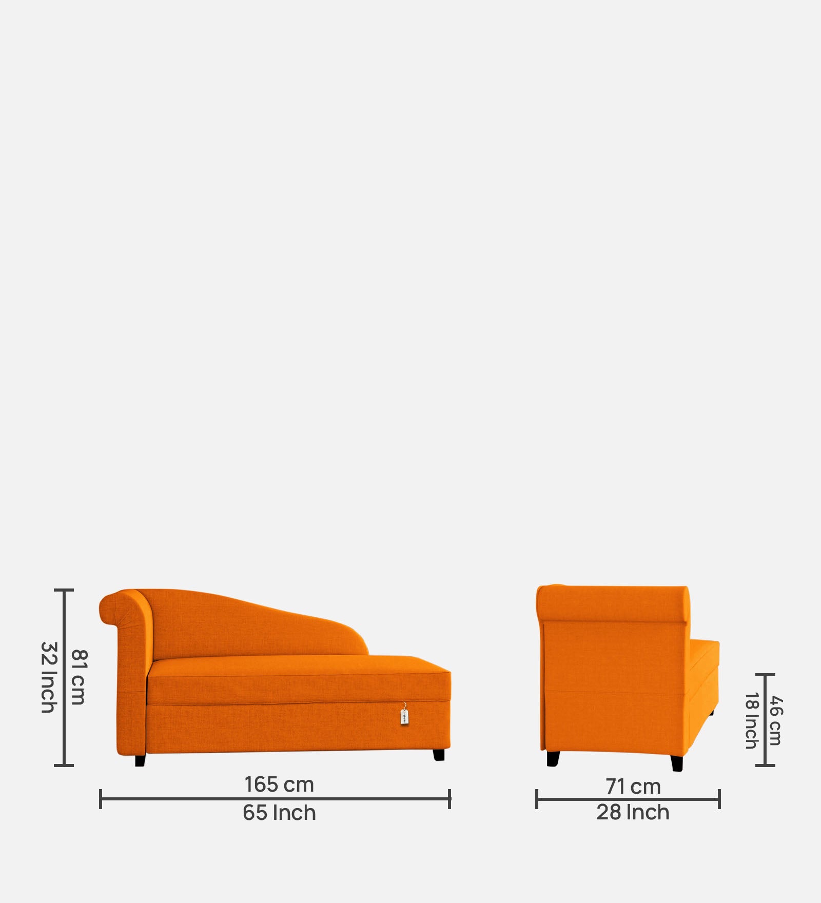Toppy Fabric RHS Chaise Lounger In Vivid Orange Colour With Storage - Febonic Living