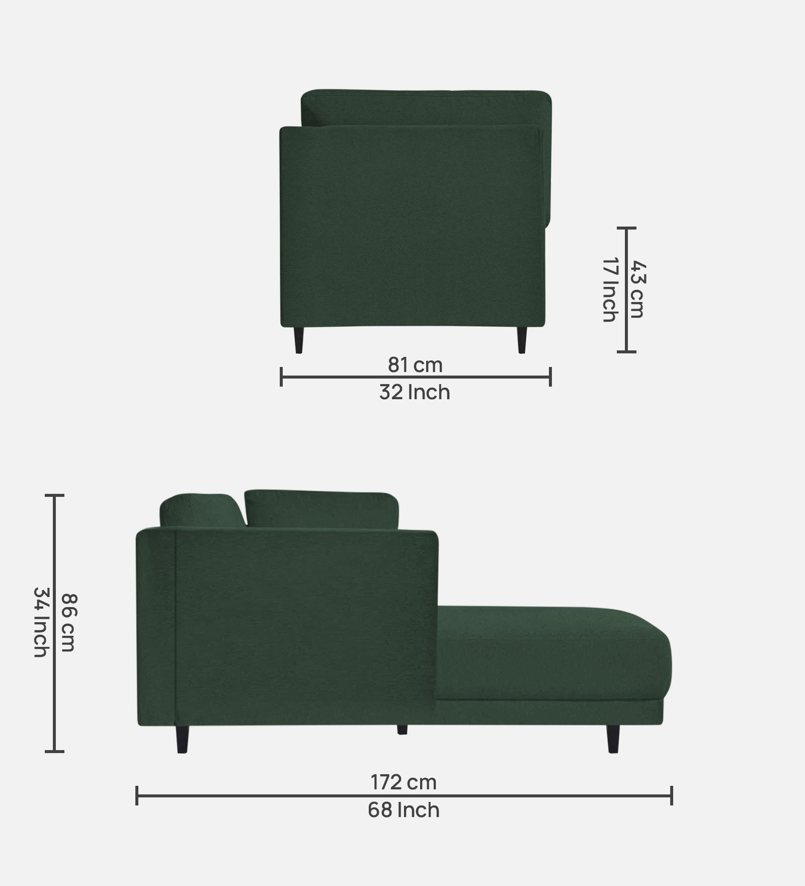 Jonze Velvet RHS Chaise Lounger In Amazon Green Colour - Febonic Living