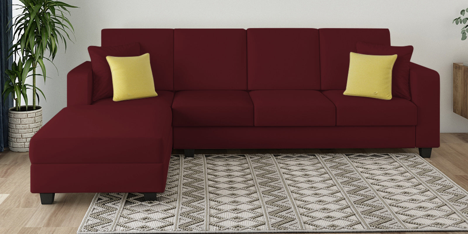 Nabi Fabric RHS Sectional Sofa (3+Lounger) In Blood Maroon Colour - Febonic Living