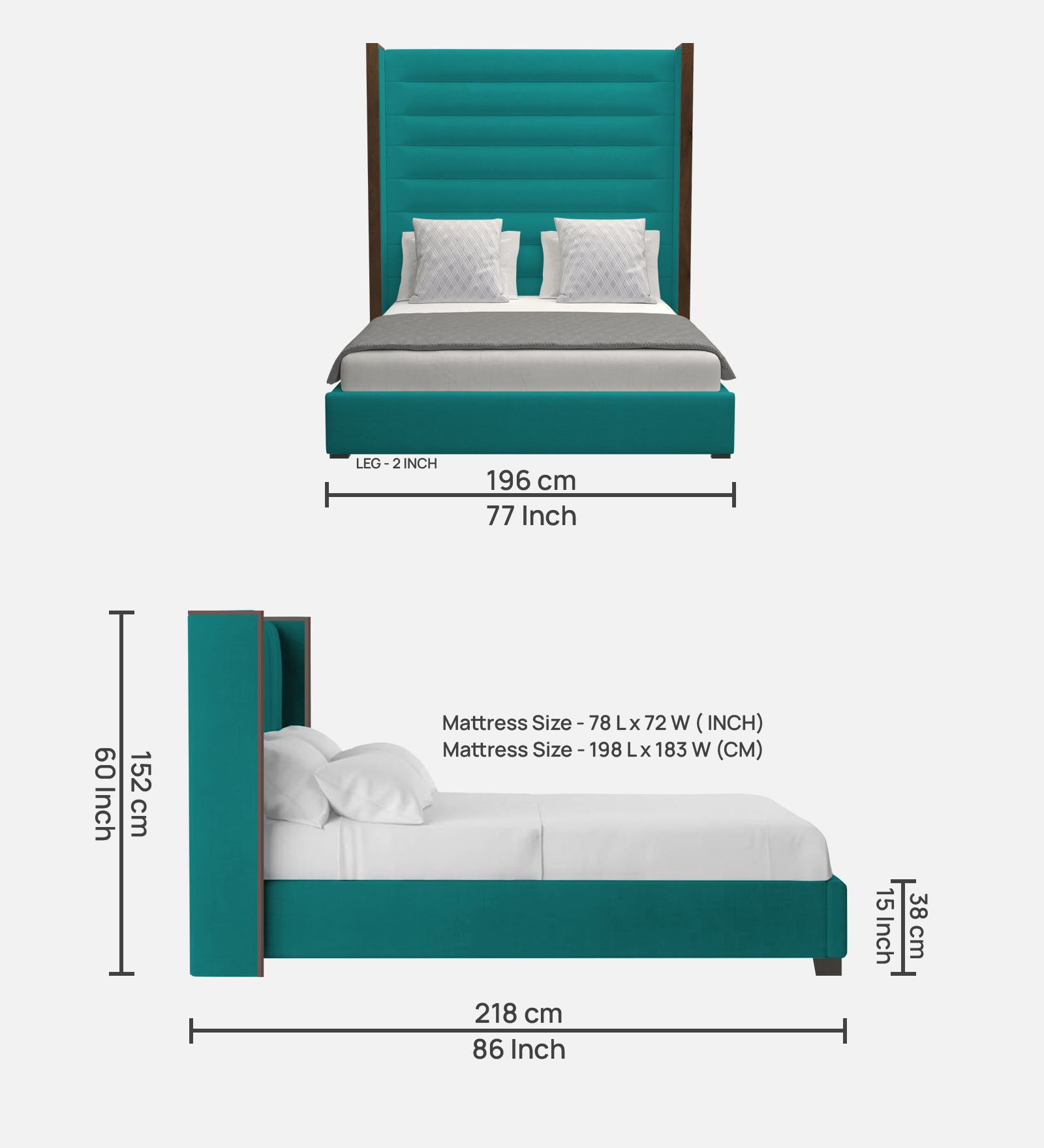 Sunny Fabric King Size Bed In Sea Green Colour - Febonic Living