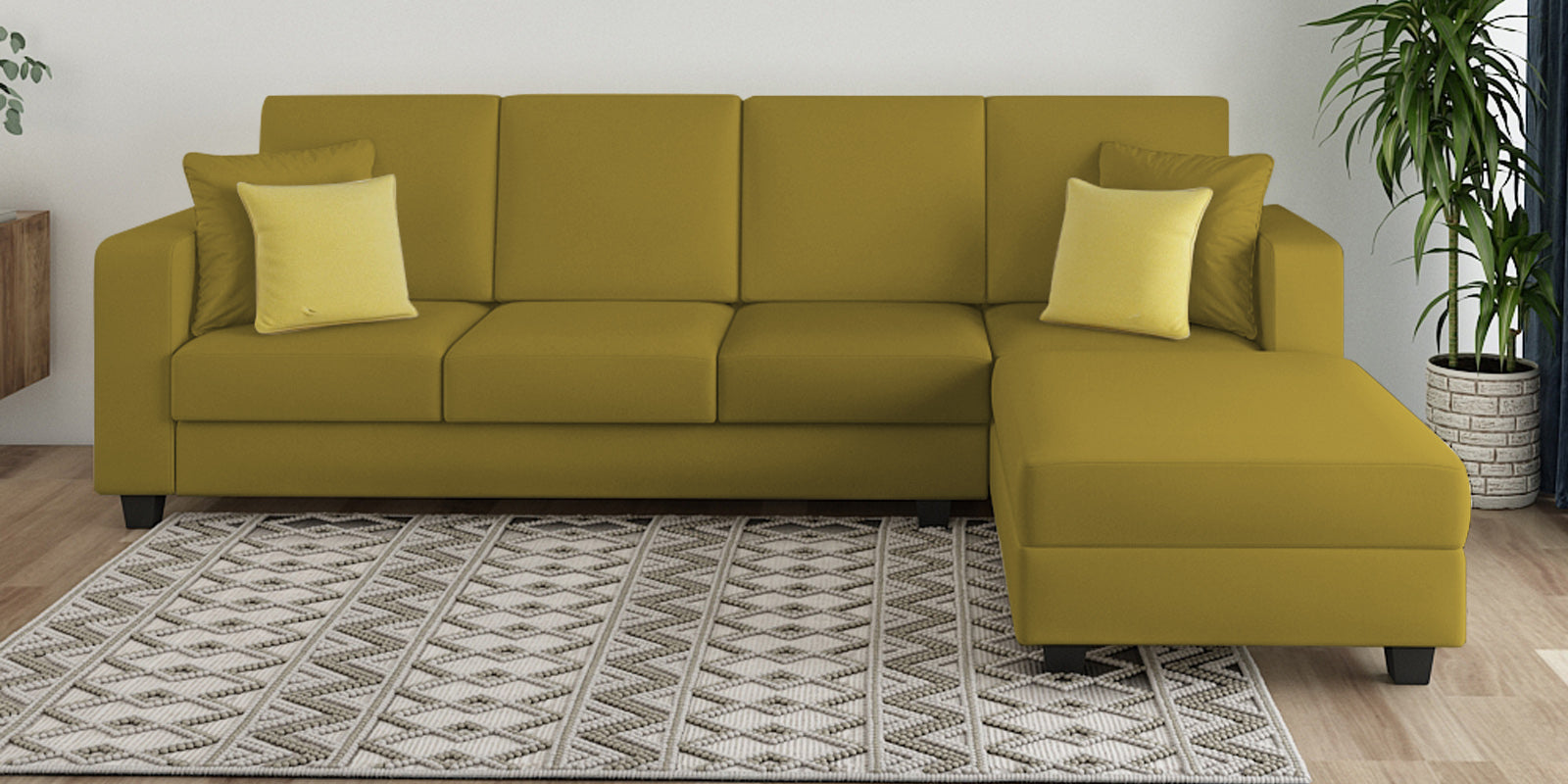 Nabi Fabric LHS Sectional Sofa (3+Lounger) In Parrot Green Colour - Febonic Living