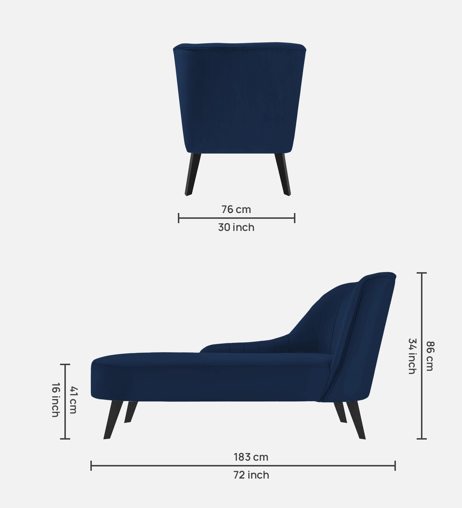 Flora Velvet LHS Chaise Lounger In Imperial Blue Colour - Febonic Living