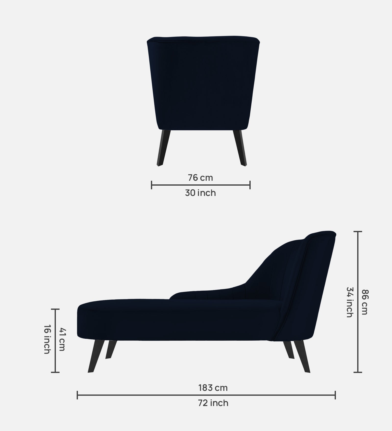 Flora Velvet LHS Chaise Lounger In Dark Blue Colour - Febonic Living