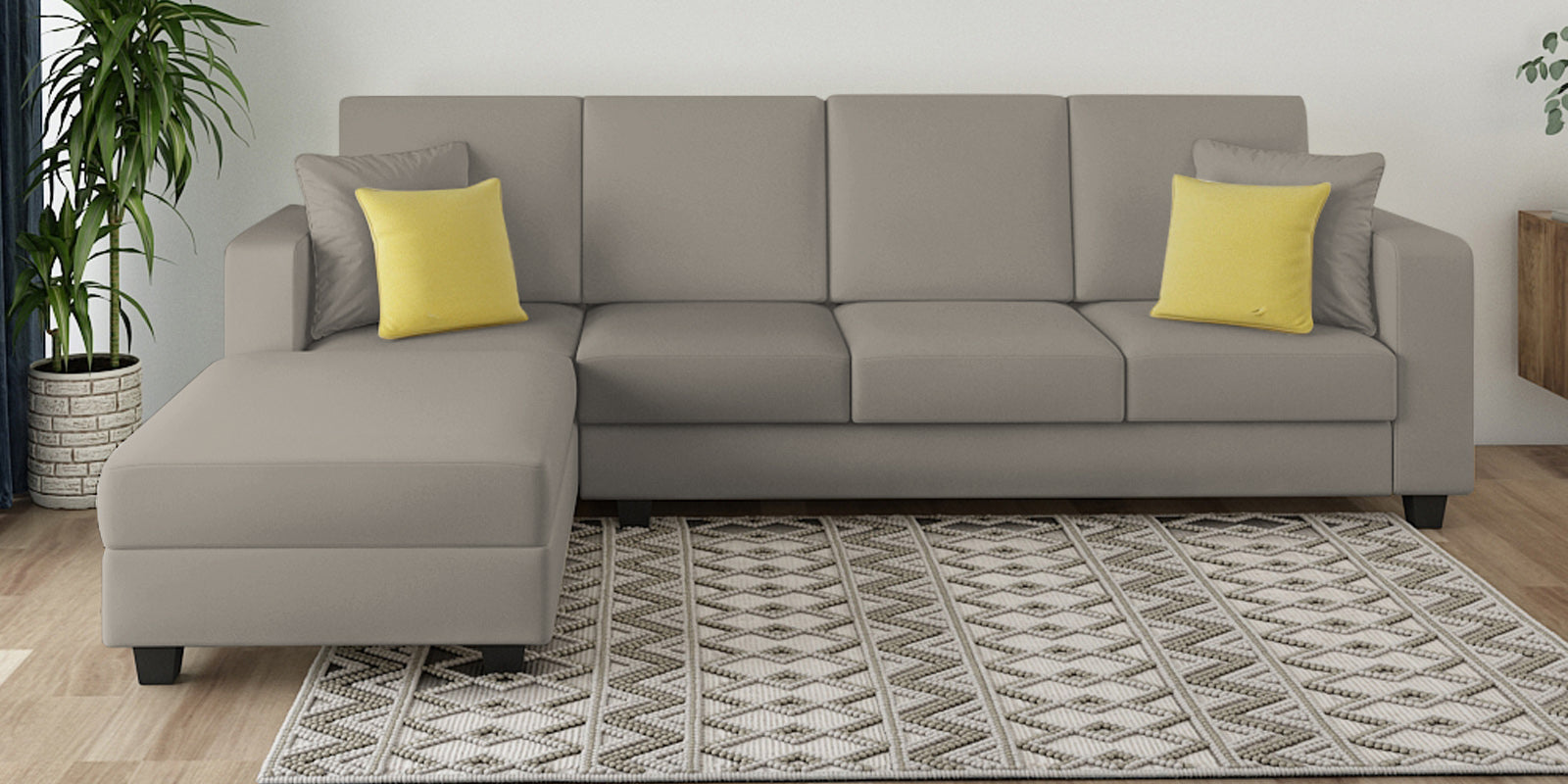 Nabi Fabric RHS Sectional Sofa (3+Lounger) In Ash Grey Colour - Febonic Living