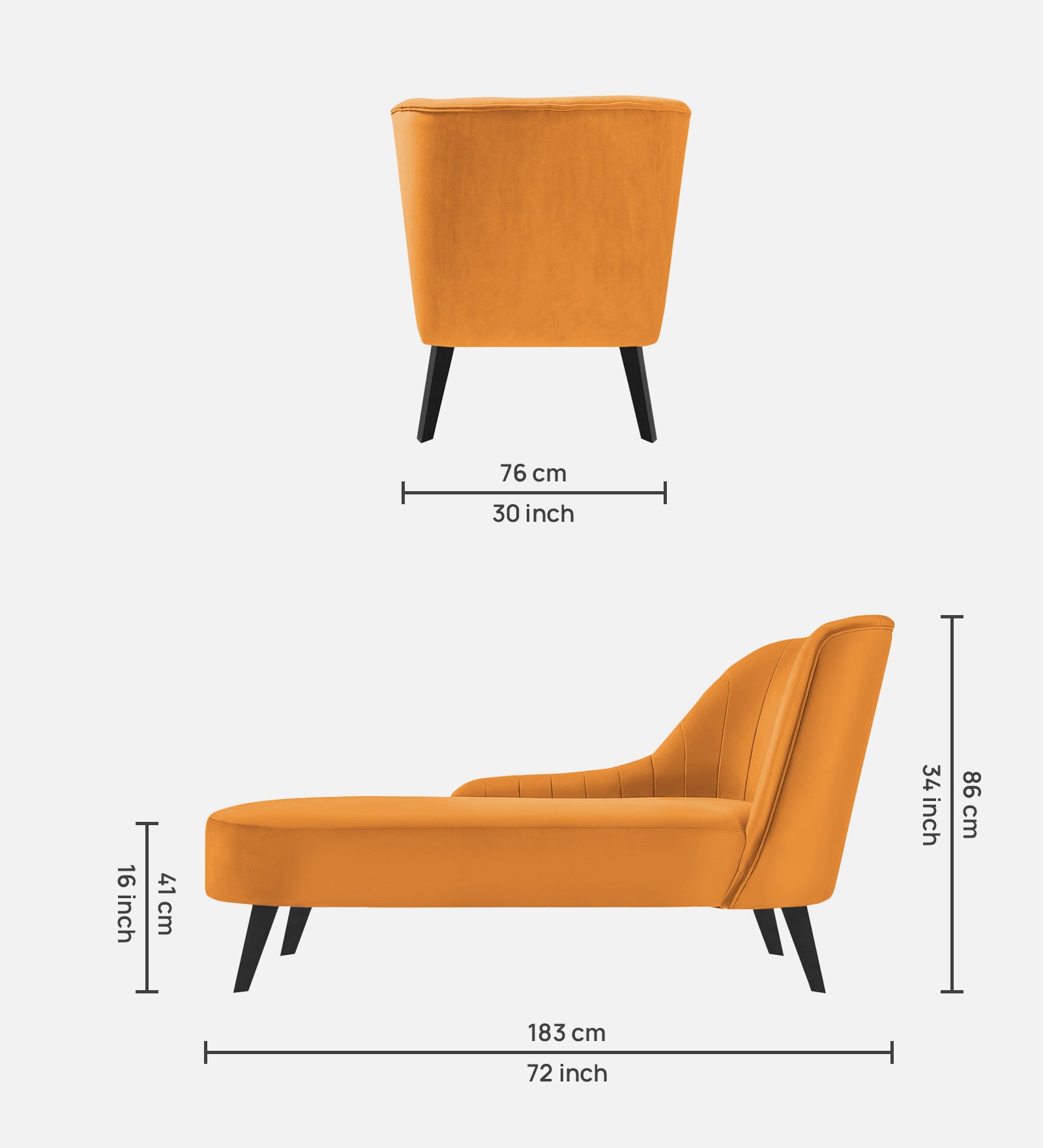 Flora Velvet LHS Chaise Lounger In Tangerine Orange Colour - Febonic Living