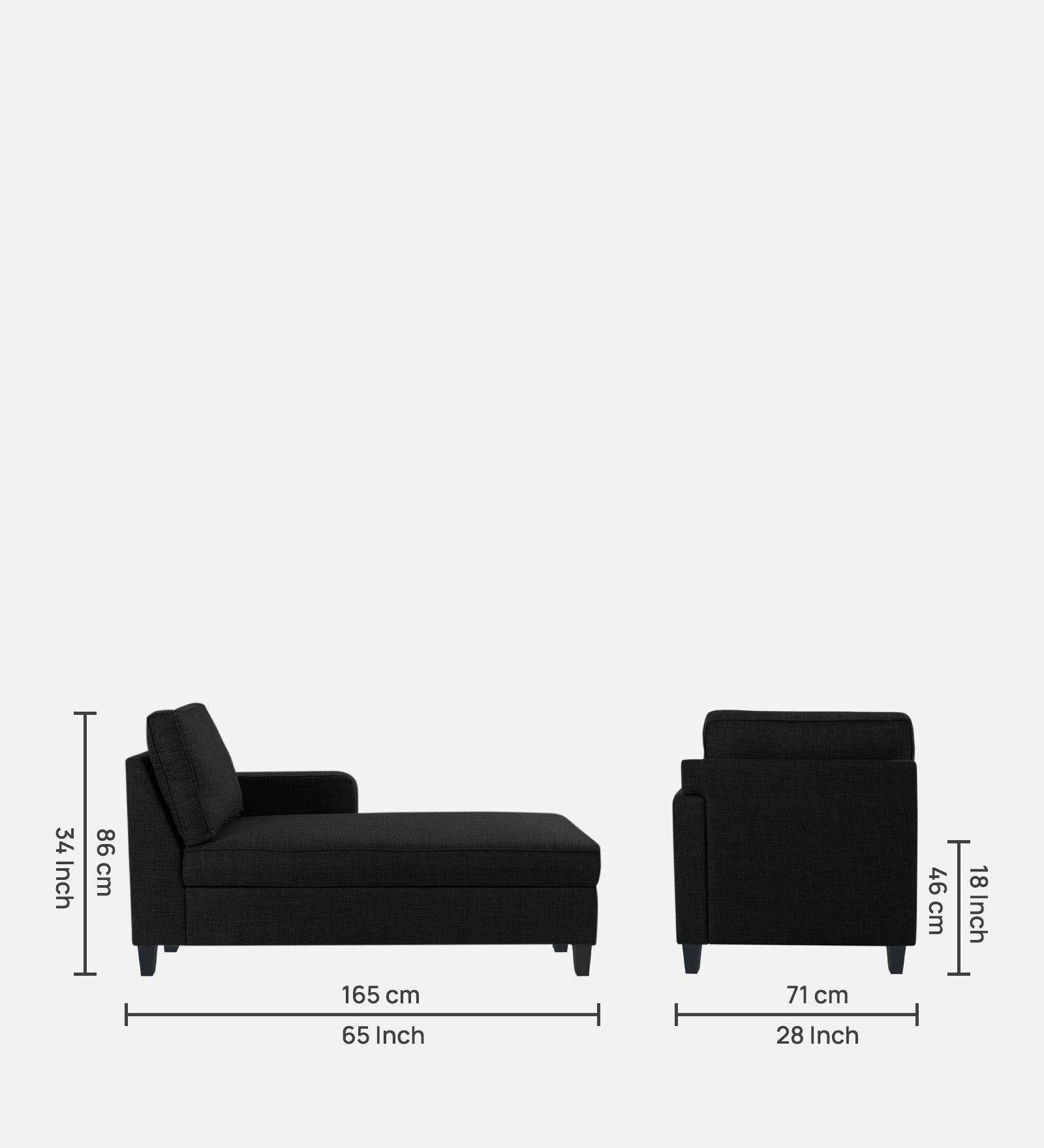 Harry Fabric RHS Chaise Lounger In Zed Black Colour - Febonic Living