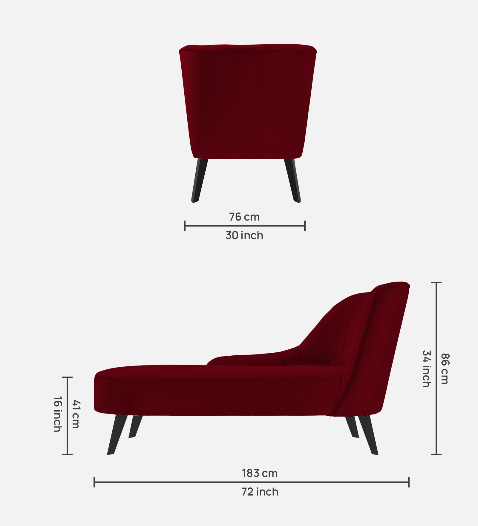 Flora Velvet LHS Chaise Lounger In Cherry Red Colour - Febonic Living