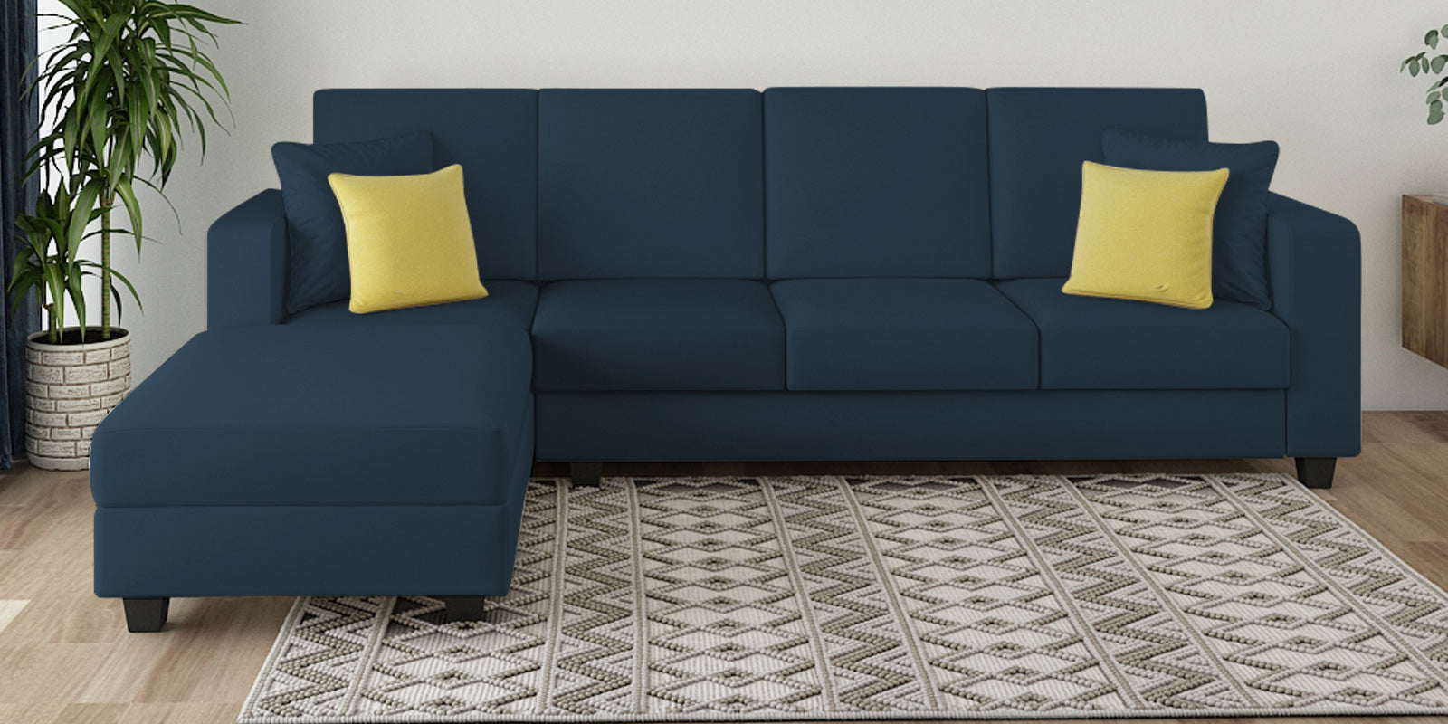 Nabi Fabric RHS Sectional Sofa (3+Lounger) In Light Blue Colour - Febonic Living