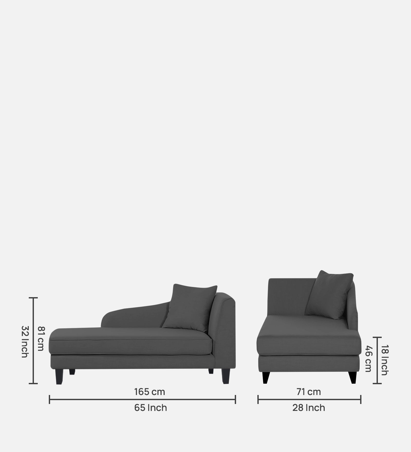Louis Fabric LHS Chaise Lounger In Charcoal Grey Colour - Febonic Living