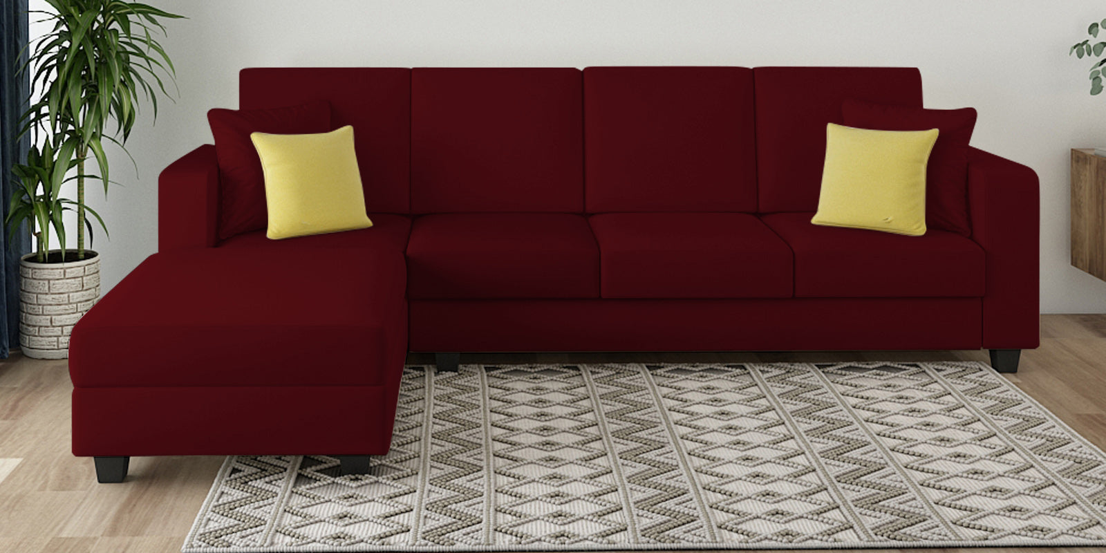 Nabi Fabric RHS Sectional Sofa (3+Lounger) In Ruby Red Colour - Febonic Living