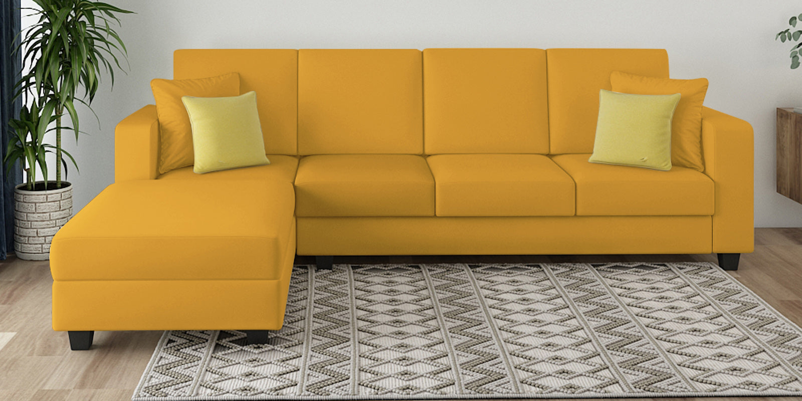 Nabi Fabric RHS Sectional Sofa (3+Lounger) In Bold Yellow Colour - Febonic Living