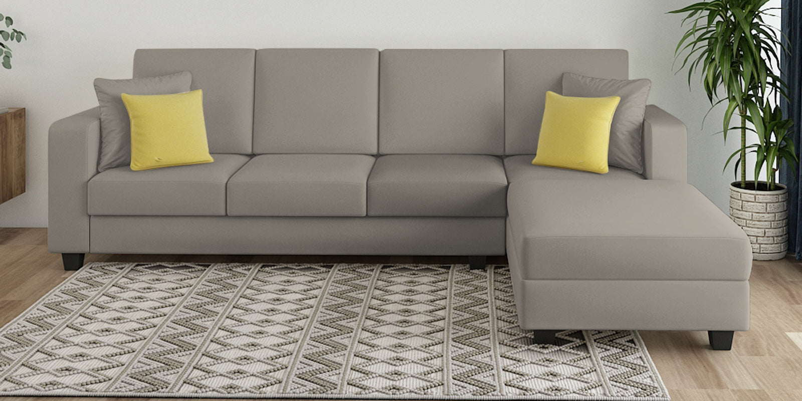 Nabi Fabric LHS Sectional Sofa (3+Lounger) In Ash Grey Colour - Febonic Living